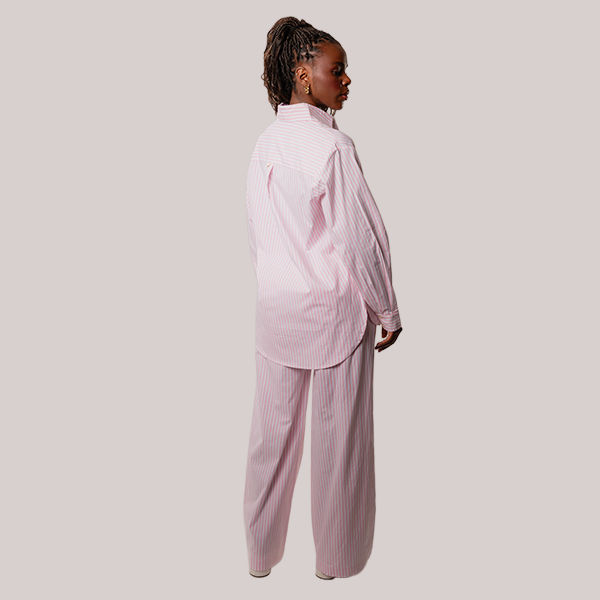 Camisa Over Manga Longa Em Listras Rosa