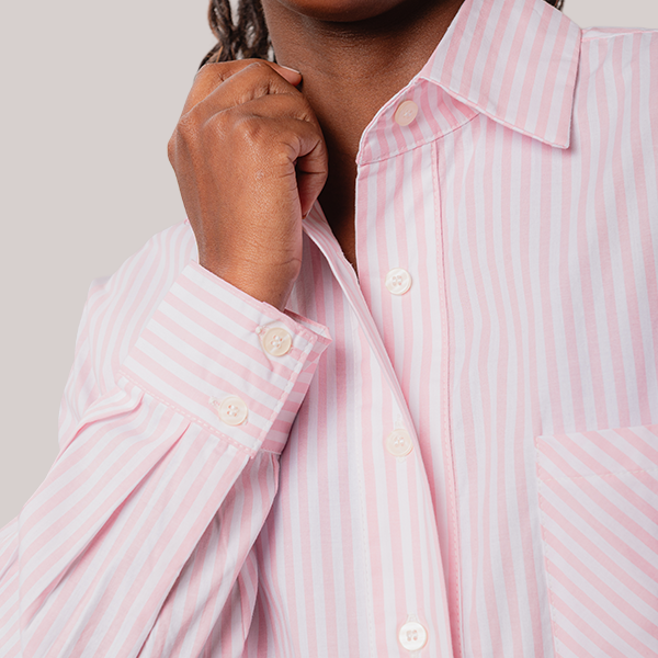 Camisa Over Manga Longa Em Listras Rosa