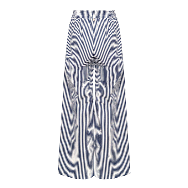 Calça Reta Em Listras Azul