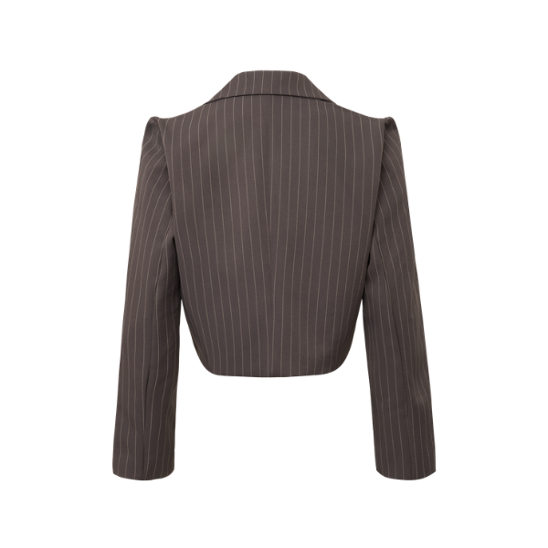 Blazer Cropped Alfaiataria Risca de Giz Cinza