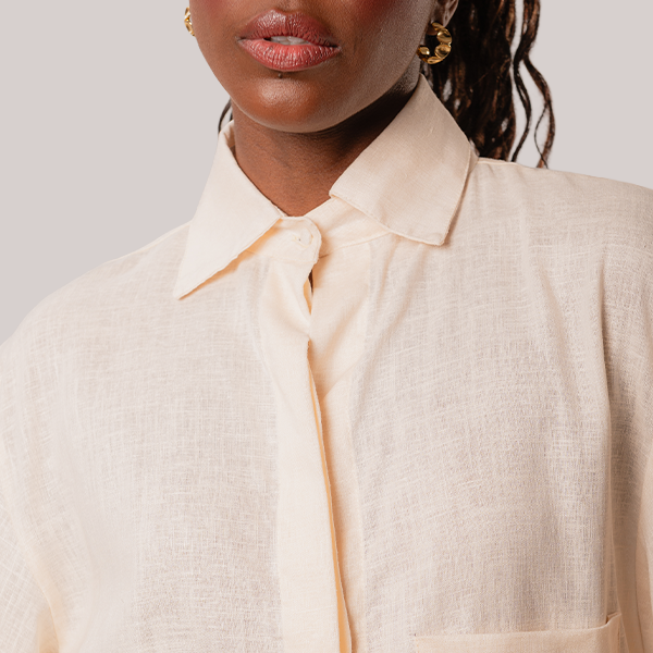 Camisa de Linho Manga 3/4 Amarelo Manteiga