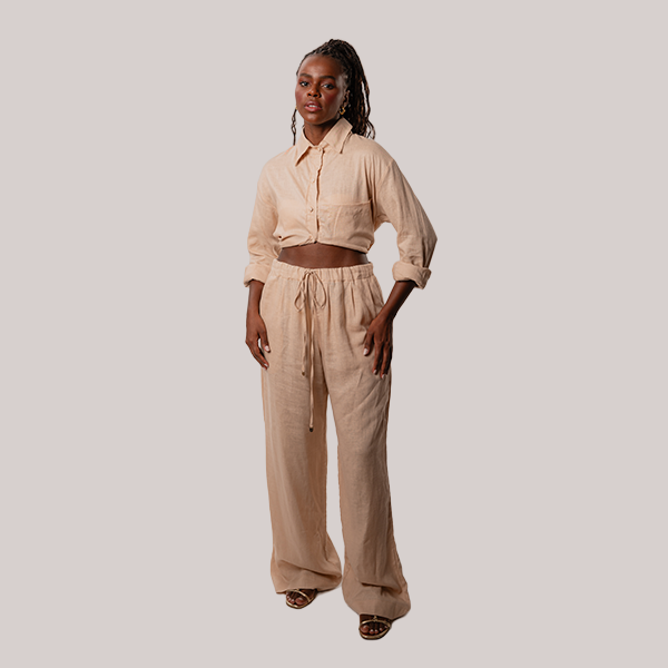 Camisa de Linho Manga Longa Areia