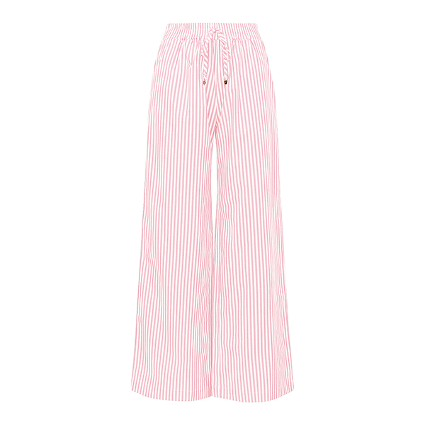 Calça Reta Em Listras Rosa