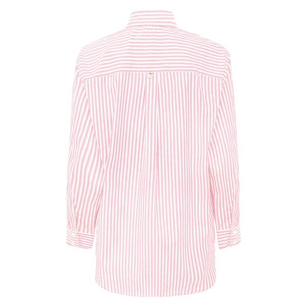 Camisa Over Manga Longa Em Listras Rosa