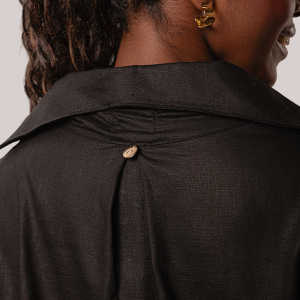 Camisa de Linho Manga Longa Preto