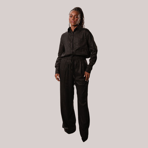 Camisa de Linho Manga Longa Preto