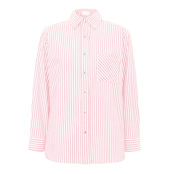Camisa Over Manga Longa Em Listras Rosa