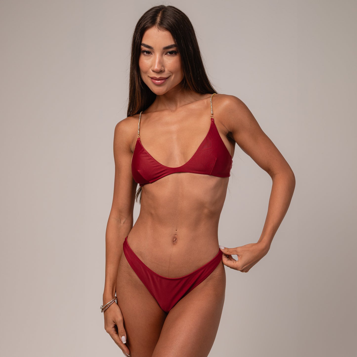 Top Com Alça de Strass Vermelho Cereja