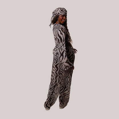 Blusa Manga Longa Com Amarração Frontal Em Chiffon Zebra