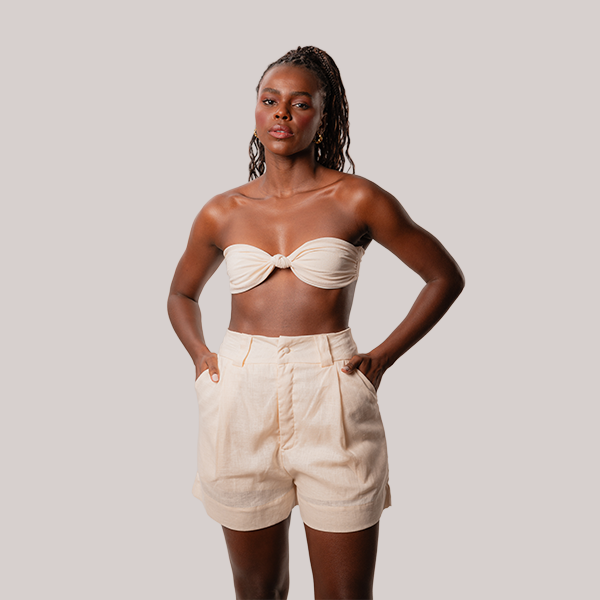 Short de Linho Amarelo Manteiga