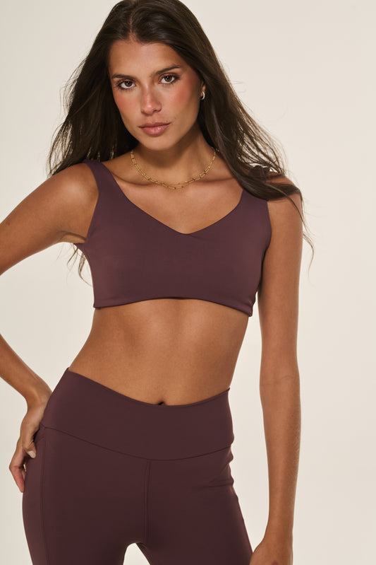 Top Alças Largas Decote Costas Marrom Ébano