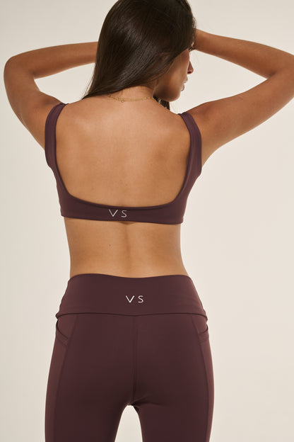 Calça Legging com Recortes Marrom Ébano