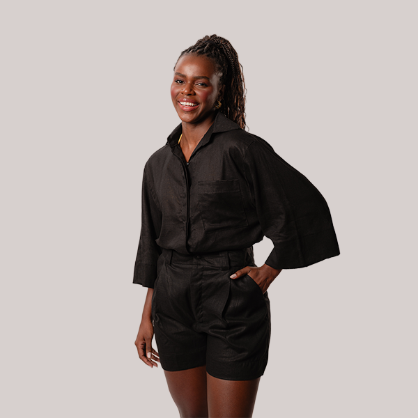 Conjunto Camisa Manga Longa e Short Linho Preto