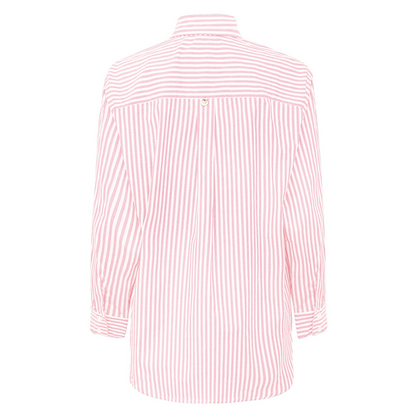 Camisa Over Manga Longa Em Listras Rosa