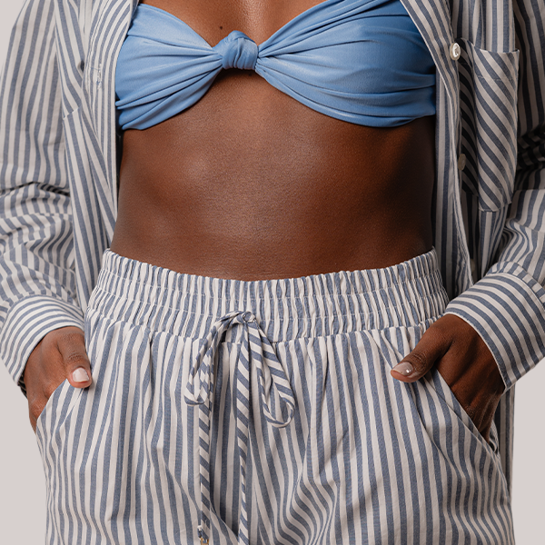 Camisa Over Manga Longa Em Listras Azul