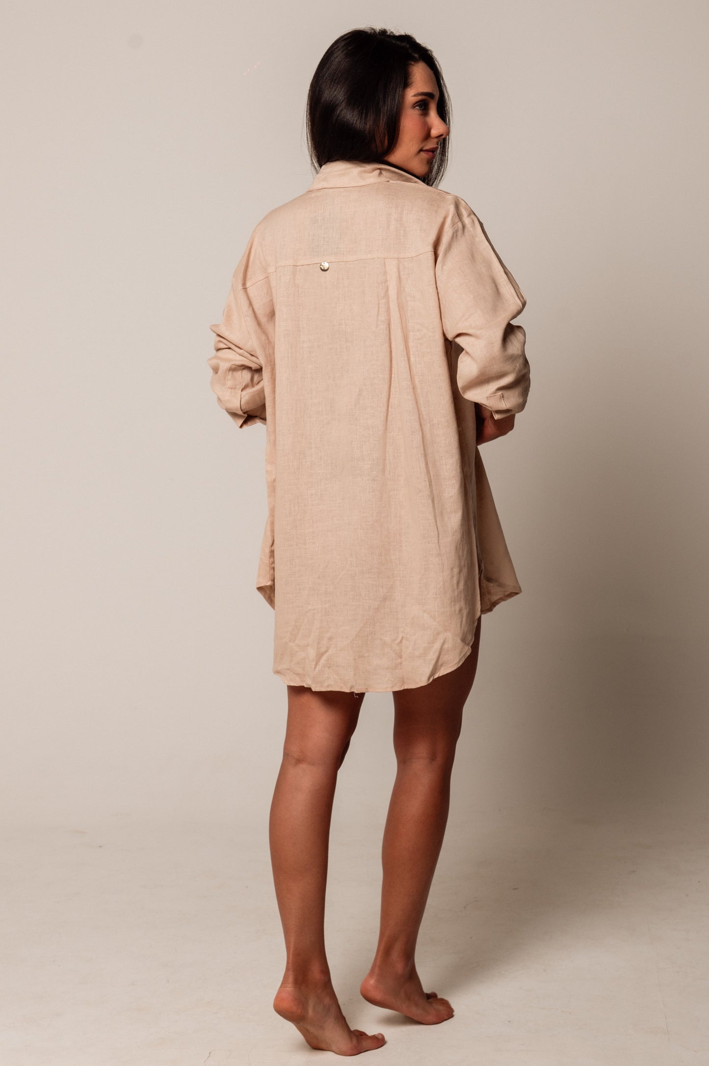 Camisa de Linho Manga Longa Areia